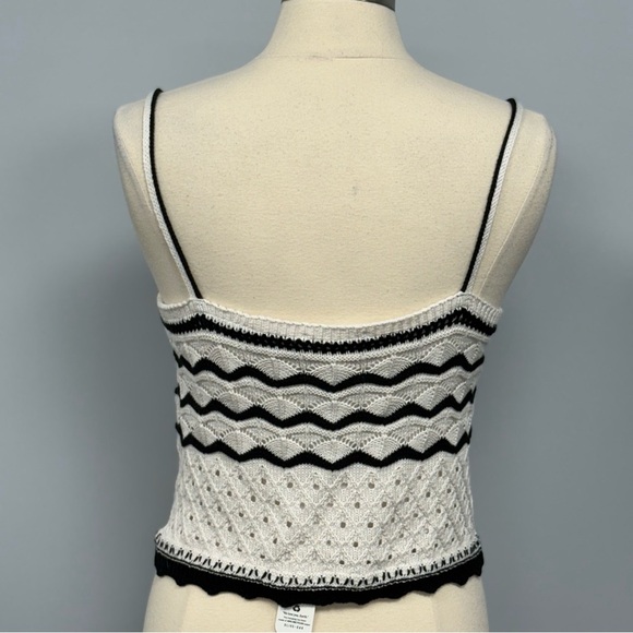 Olive + Oak Crochet Pointelle Knit Tank Top L Ivory Black Festival New w/Defect - Picture 3 of 11